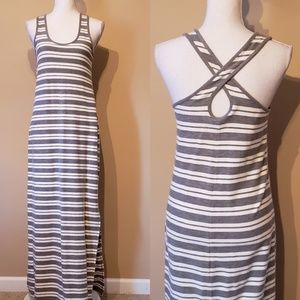 Grey and White Loft Maxi Dress Medium